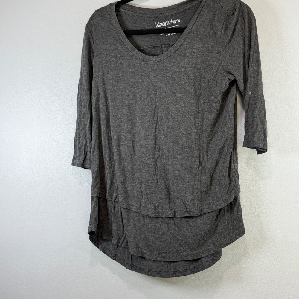 Latched Mama Nursing Top XS Charcoal Grey 3/4 Sleeve Lift Up Breastfeeding Shirt